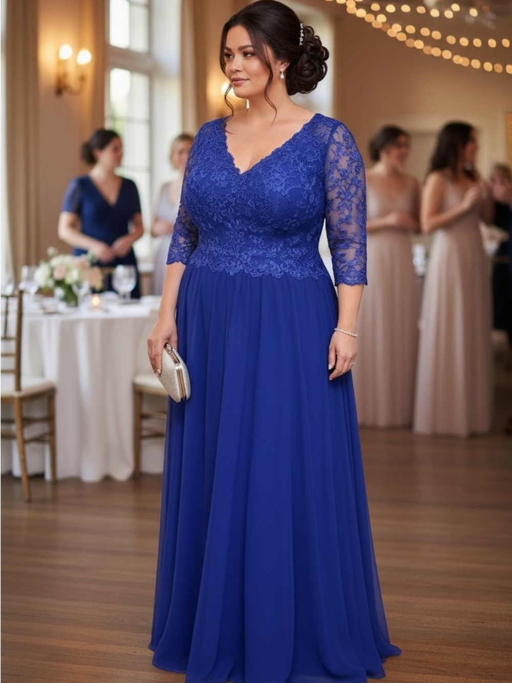 Alex Evenings Royal Blue Lace A-Line Wedding Dress 14P NEW
